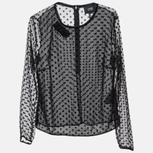 Class by Roberto Cavalli Black Flock Dotted Tulle Sheer Blouse M