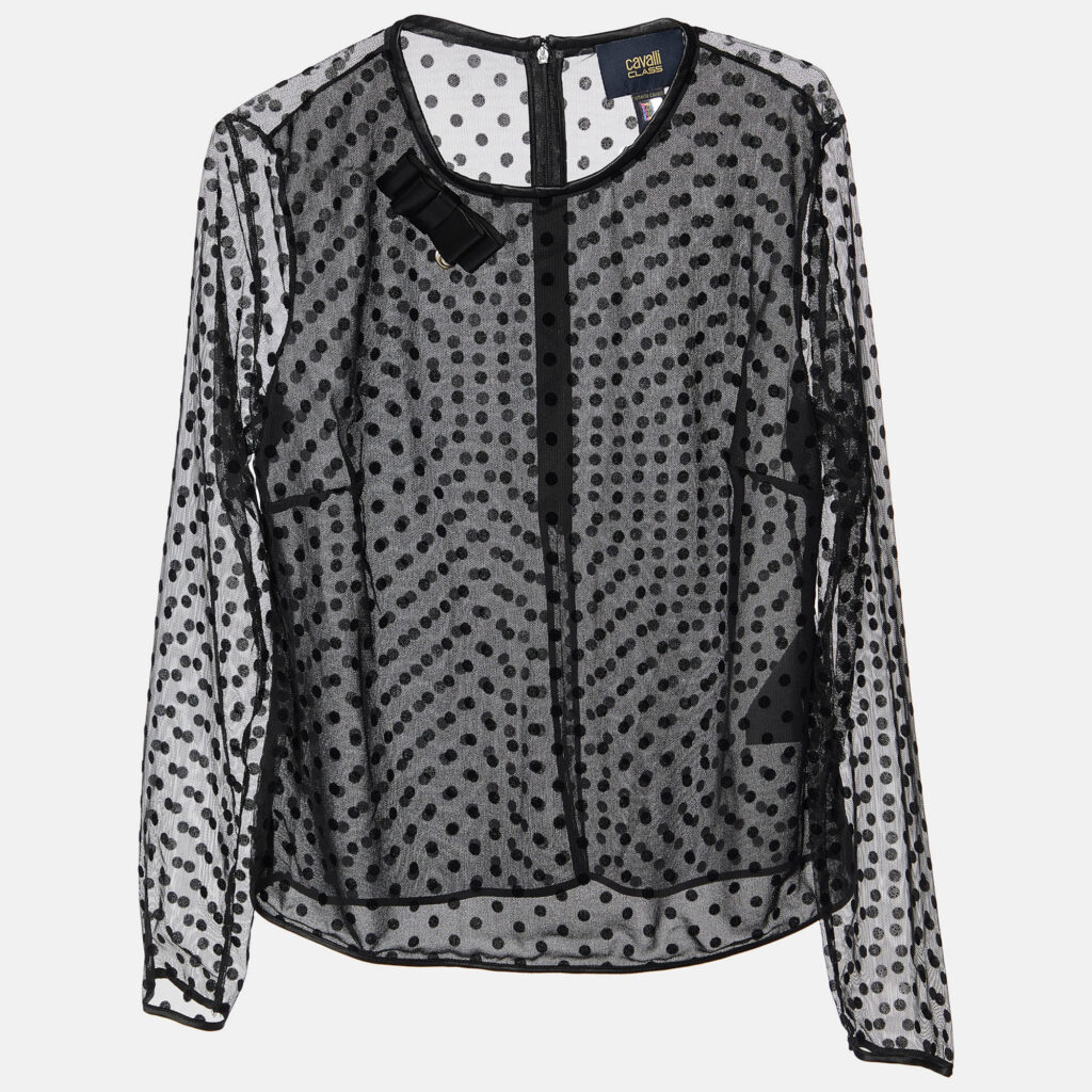 luxury-women-class-by-roberto-cavalli-used-clothes-p923439-001 Class by Roberto Cavalli Black Flock Dotted Tulle Sheer Blouse M