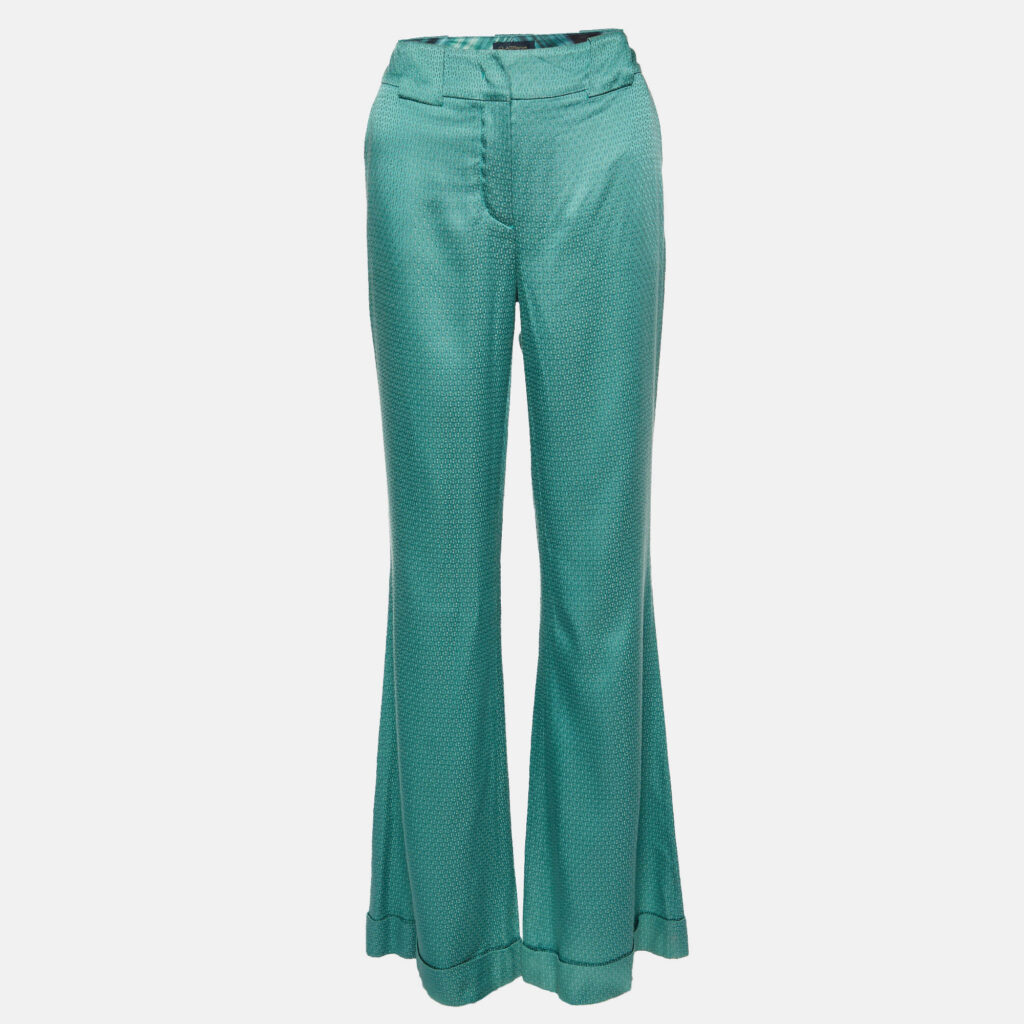 luxury-women-class-by-roberto-cavalli-used-clothes-p924224-003 Class by Roberto Cavalli Green Textured Satin Flared Trousers M