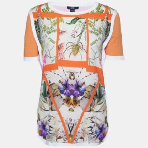 Class by Roberto Cavalli Multicolor Print Silk Knit Short Sleeve Top M