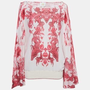 Roberto Cavalli Pink Floral Print Jersey Kimono Top M