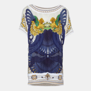 Class by Roberto Cavalli Navy Blue Printed Silk & Knit Tunic XL
