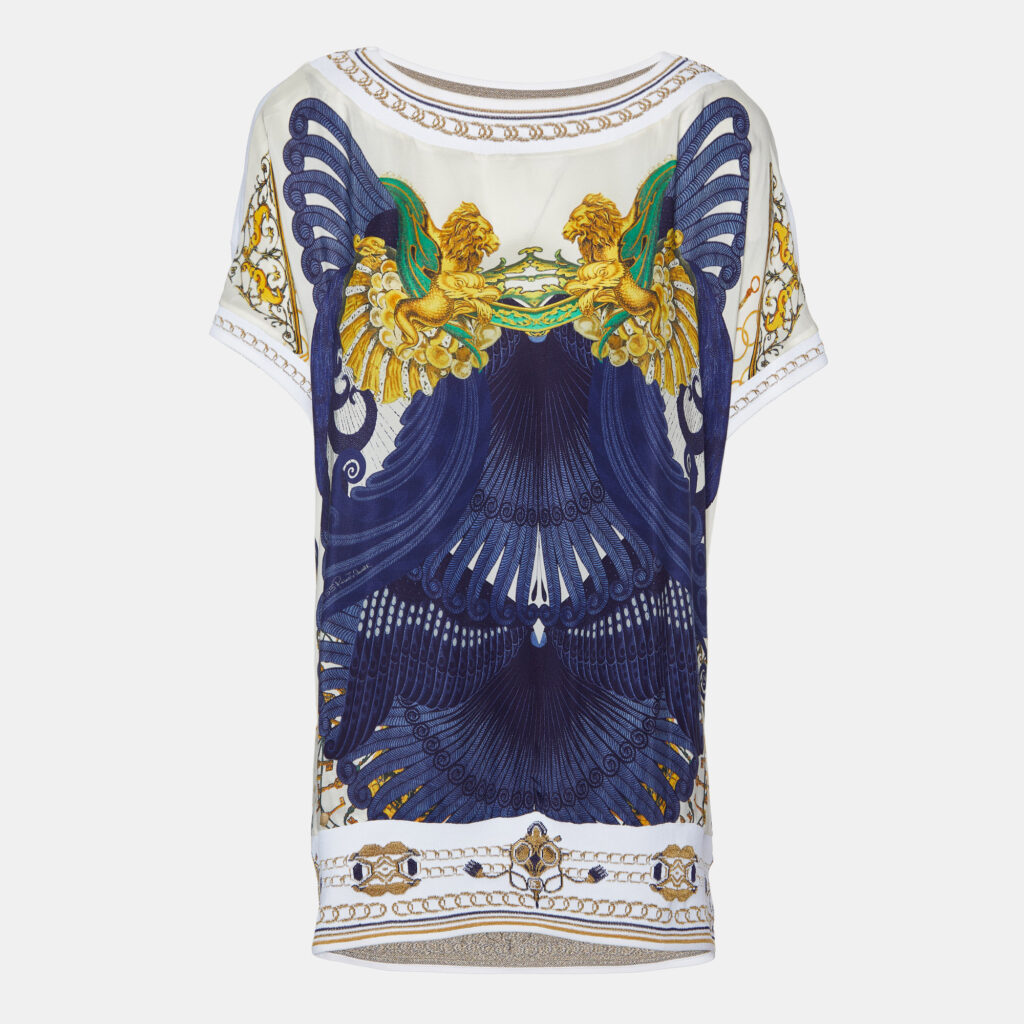 luxury-women-class-by-roberto-cavalli-used-clothes-p990631-001 Class by Roberto Cavalli Navy Blue Printed Silk & Knit Tunic XL