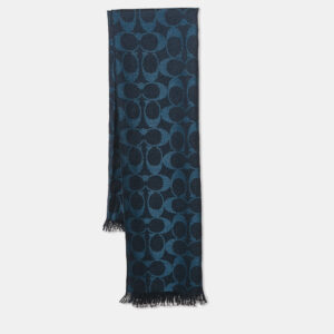 Coach Naby Blue Monogram Jacquard Wool Scarf