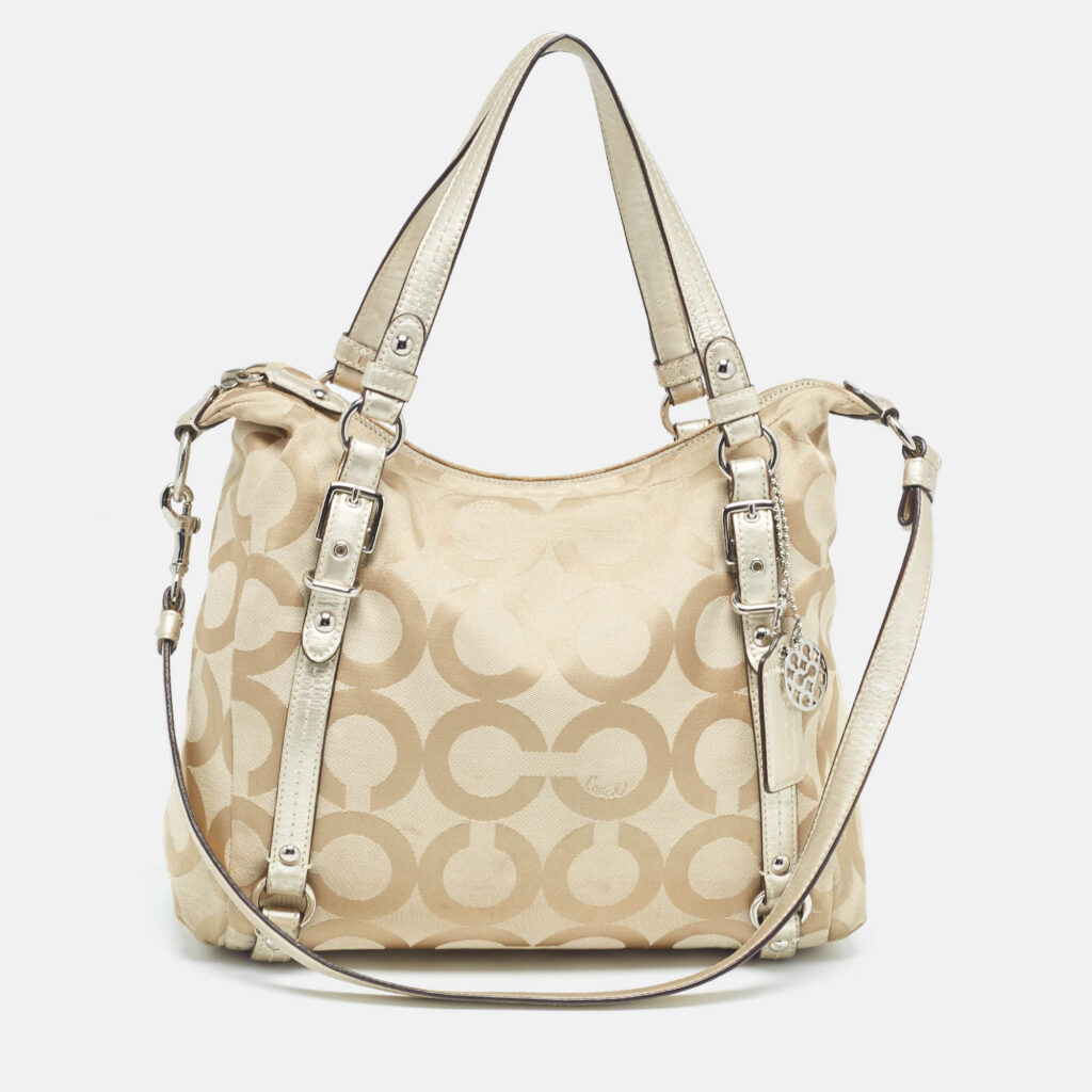 luxury-women-coach-used-handbags-p1026608-019 Coach Beige Signature Canvas Shoulder Bag