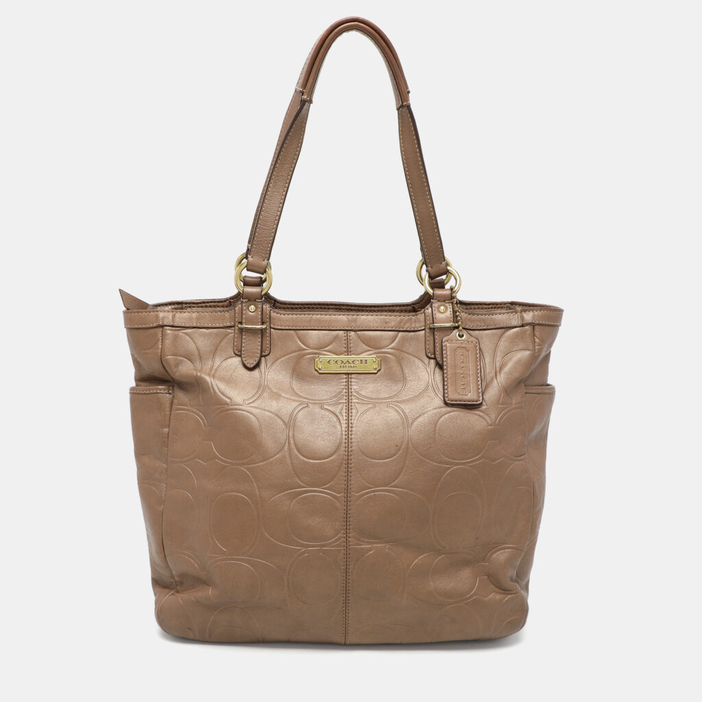 luxury-women-coach-used-handbags-p1035204-007 Coach Brown Embossed Leather South Tote