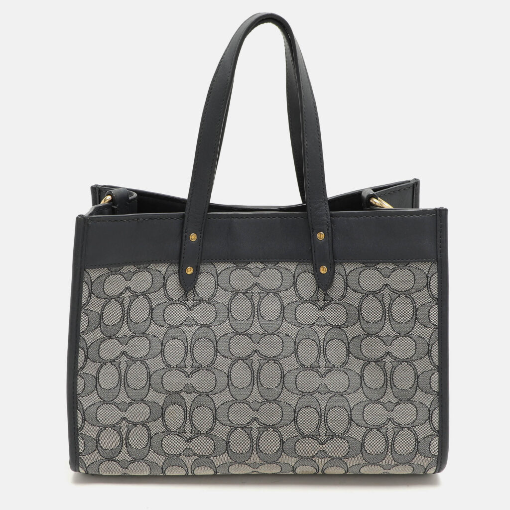 luxury-women-coach-used-handbags-p1072672-005 Coach Navy Blue Canvas and Leather Field Tote 30