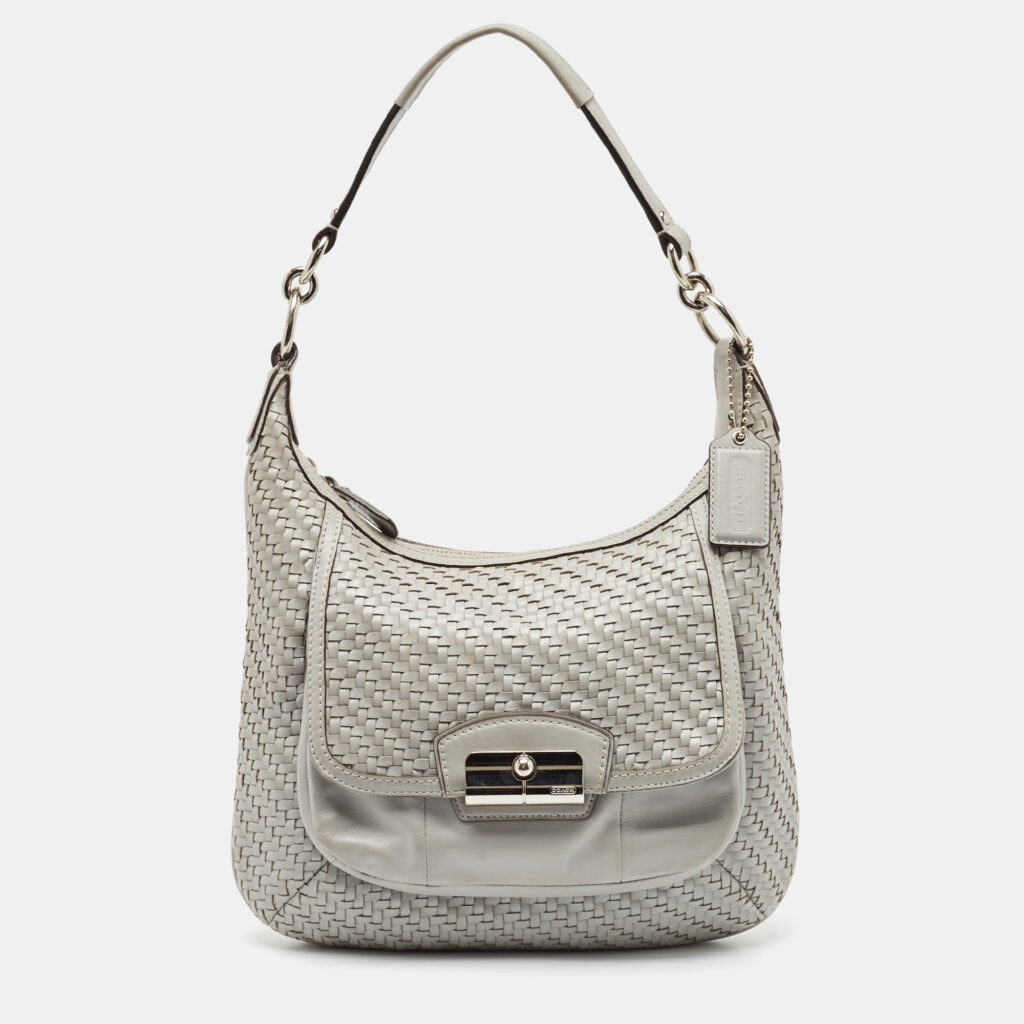luxury-women-coach-used-handbags-p1082608-003 Coach Grey Woven Leather Kristin Hobo