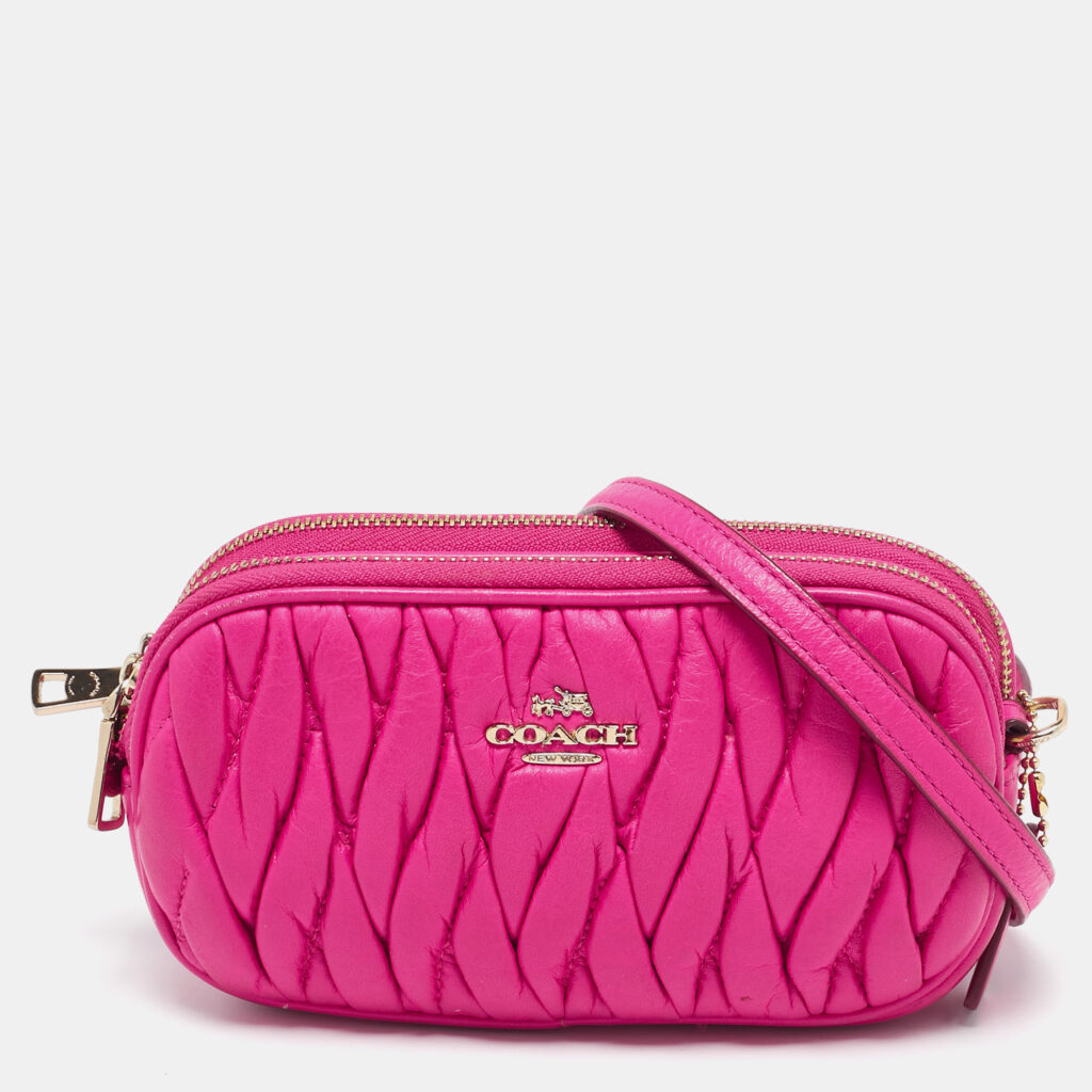 luxury-women-coach-used-handbags-p1099535-013 Coach Neon Pink Quilted Leather Mini Crossbody Bag
