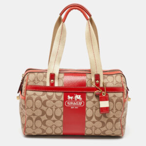 Coach Beige/Orange Signature Coated Canvas and Leather Duffel Bag