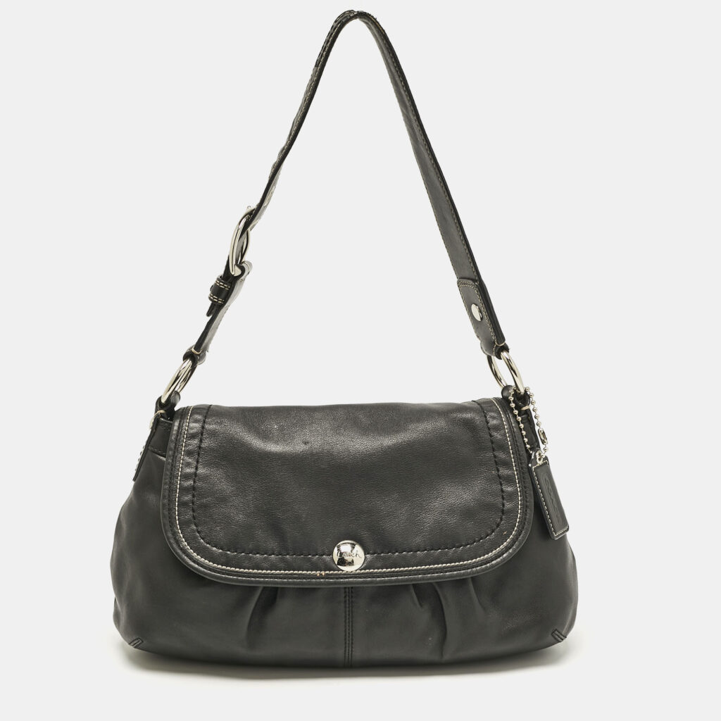 luxury-women-coach-used-handbags-p1115967-019 Coach Black Leather Flap Shoulder Bag
