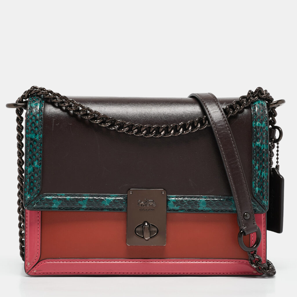 luxury-women-coach-used-handbags-p1117128-018 Coach Multicolor Leather and Snakeskin Hutton Shoulder Bag