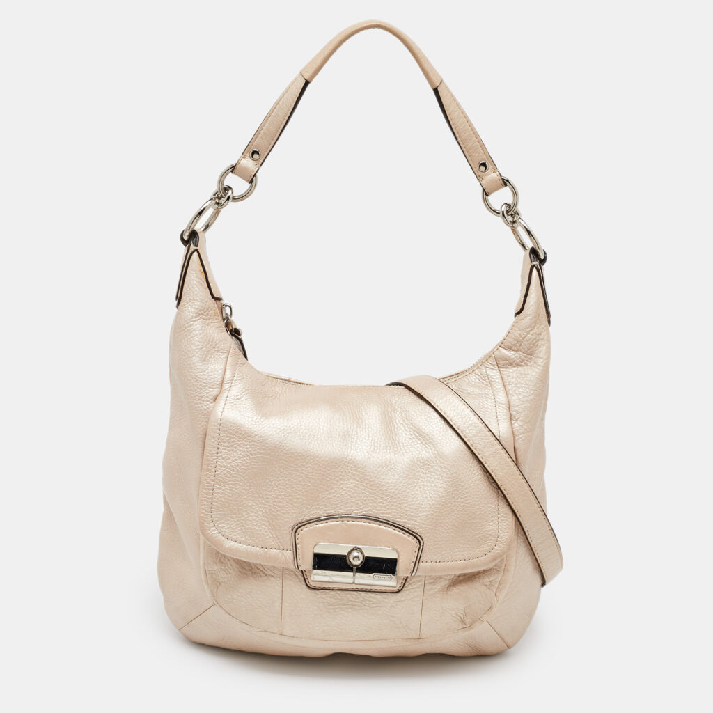 luxury-women-coach-used-handbags-p1127580-001 Coach Metallic Beige Leather Kristin Hobo