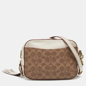Coach White/Brown Signature Coated Canvas Camera Crossbody Bag