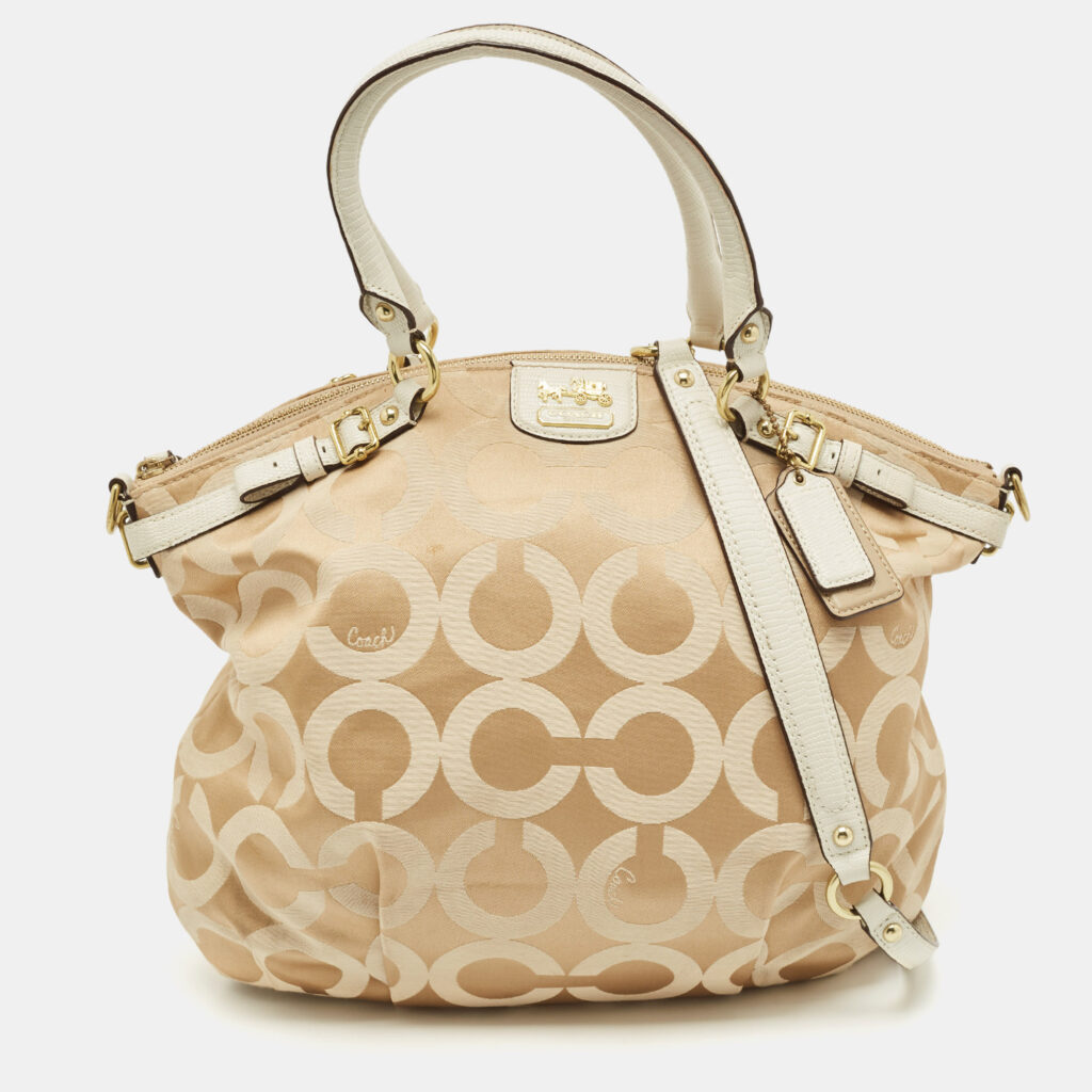 luxury-women-coach-used-handbags-p1142919-010 Coach White/Beige Signature Canvas Sophia Madison Tote