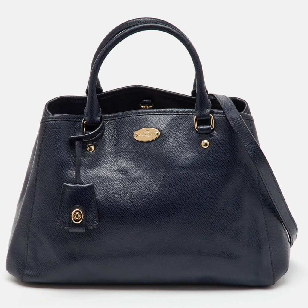 Coach Navy Blue Leather Margot Carryall Satchel
