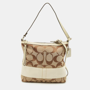 Coach Beige/White Signature Canvas and Leather Messenger Bag