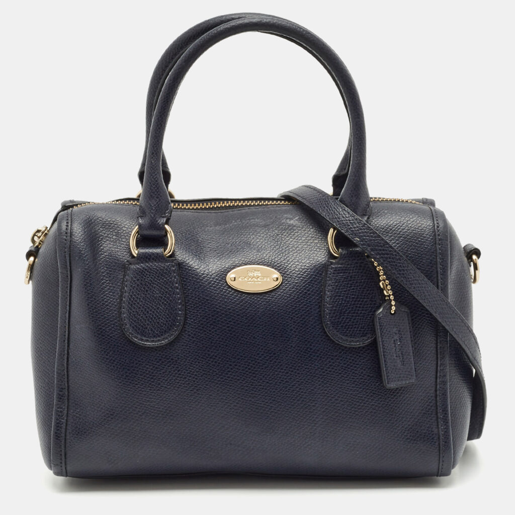luxury-women-coach-used-handbags-p1153384-012 Coach Navy Blue Leather Mini Bennett Satchel