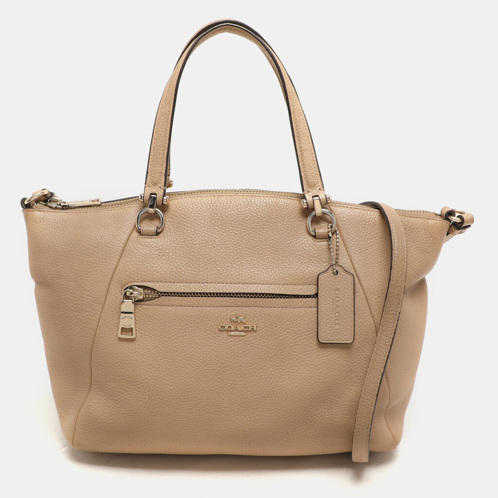 luxury-women-coach-used-handbags-p1153793-020 Coach Beige Pebbled Leather Prairie Satchel