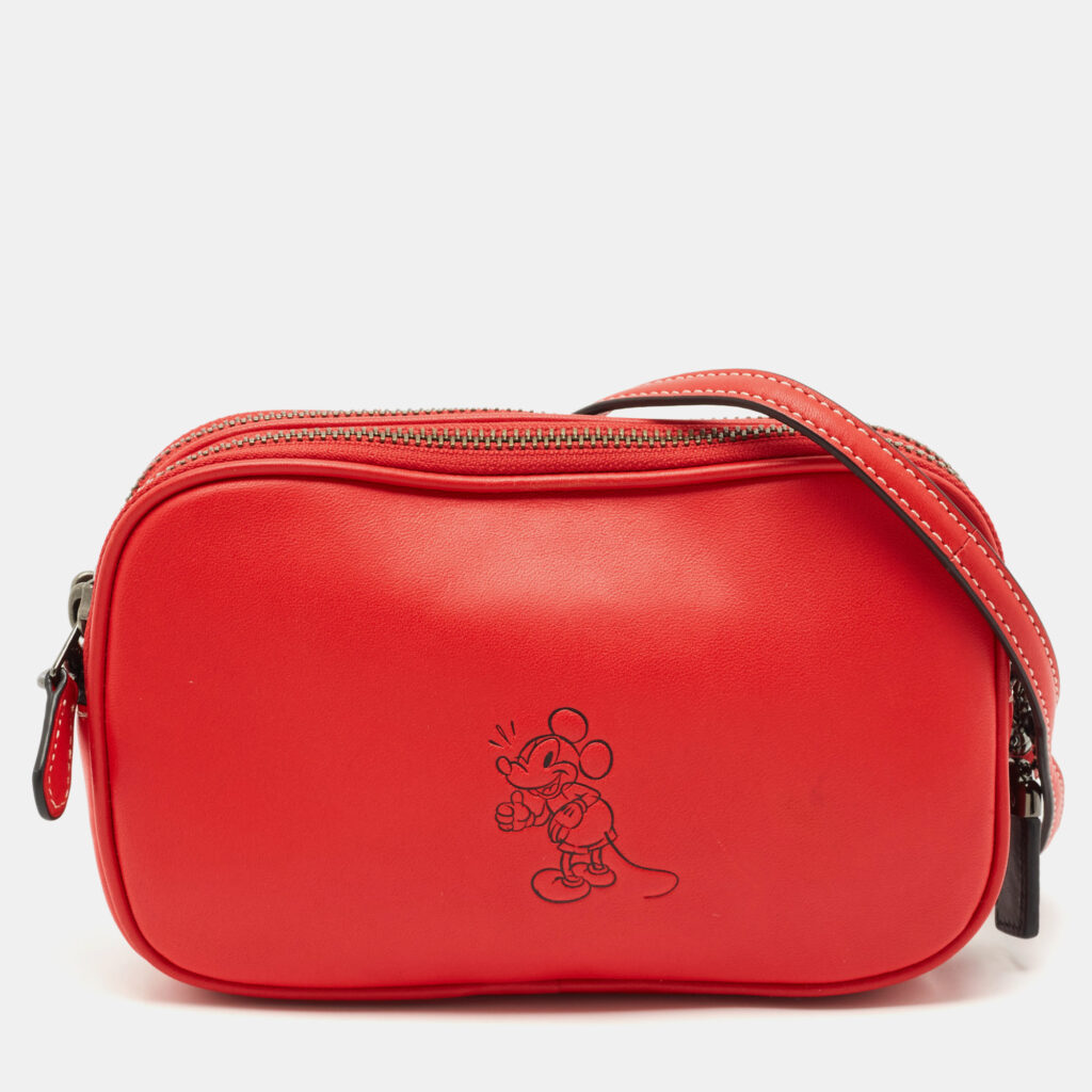 Coach x Disney Mickey Red Leather Double Zip Crossbody Bag