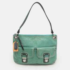 Coach Green/Blue Leather Double Pocket Shoulder Bag