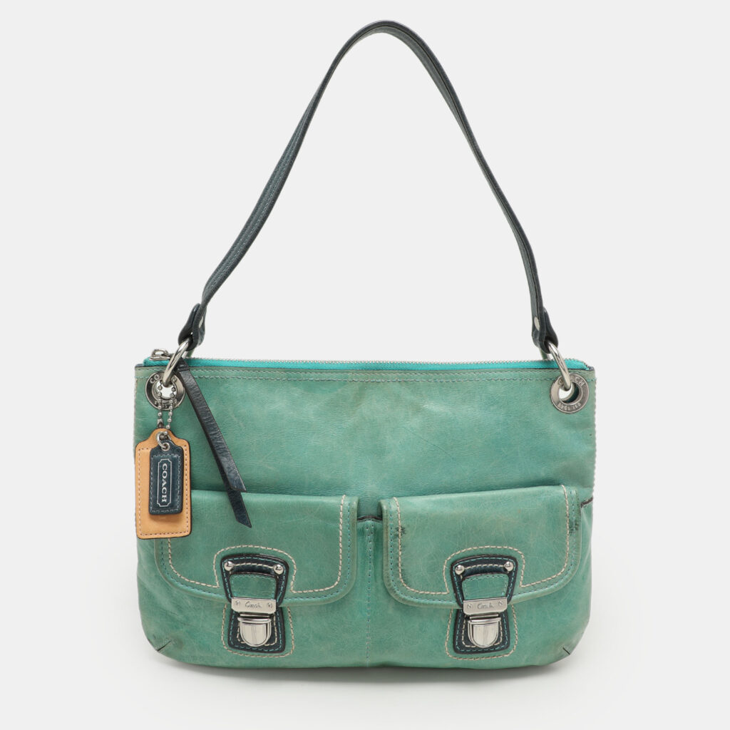 luxury-women-coach-used-handbags-p1156593-022 Coach Green/Blue Leather Double Pocket Shoulder Bag