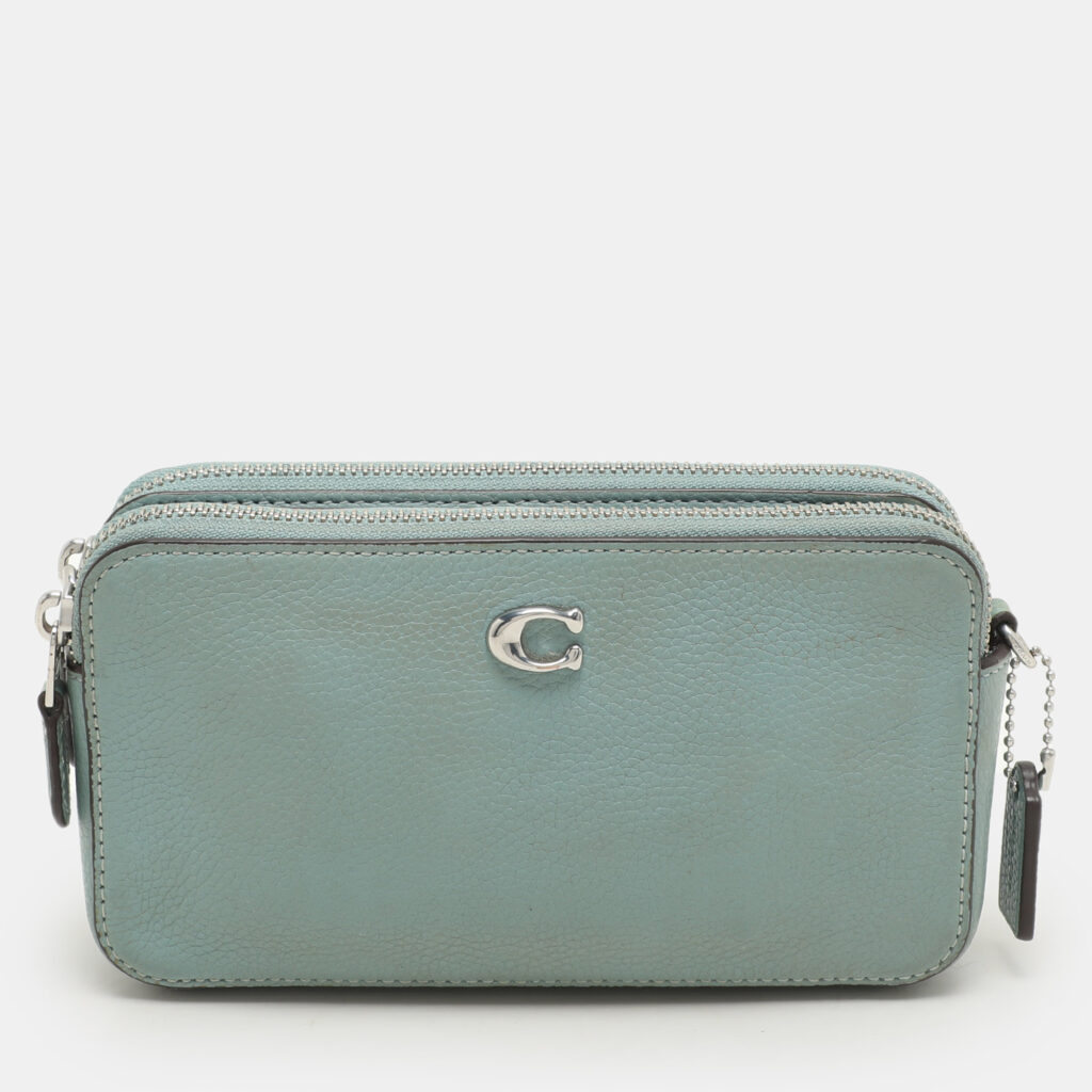 luxury-women-coach-used-handbags-p1156622-001 Coach Green Leather Kira Double Zip Crossbody Bag