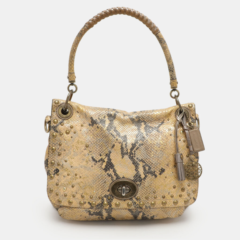 luxury-women-coach-used-handbags-p1157545-001 Coach Multicolor Python Embossed Leather Turn Lock Top Handle Bag