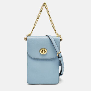 Coach Light Blue Leather Liv Phone Crossbody Bag