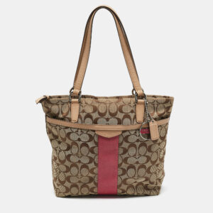 Coach Beige Signature Canvas and Leather Top Zip Tote