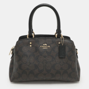 Coach Brown/Black Signature Coated Canvas and Leather Mini Lillie Carryall Satchel