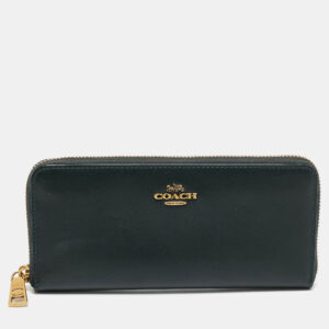 coach dark green leather accordion zip around wallet