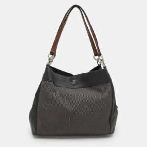 Coach Dark Brown/Grey Jacquard Canvas and Leather Legacy Lexy Shoulder Bag