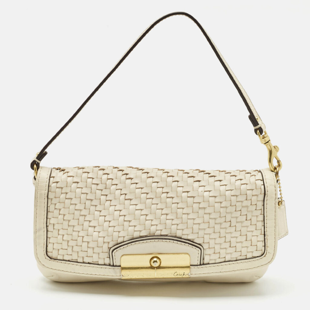 luxury-women-coach-used-handbags-p1169999-014 Coach White Woven Leather Kristin Clutch Bag