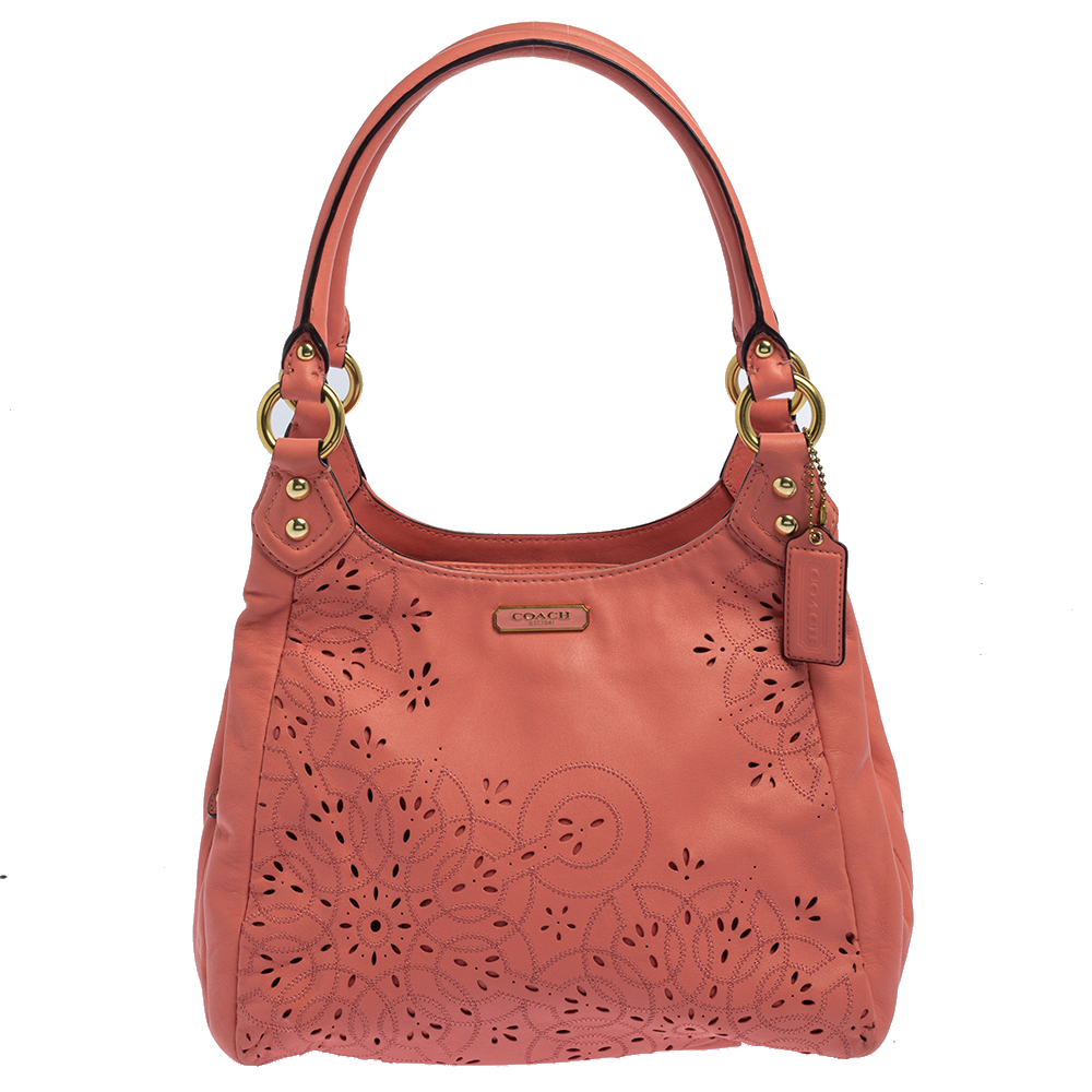 luxury-women-coach-used-handbags-p387685-005 Coach Pink Leather Floral Laser Cut Hobo