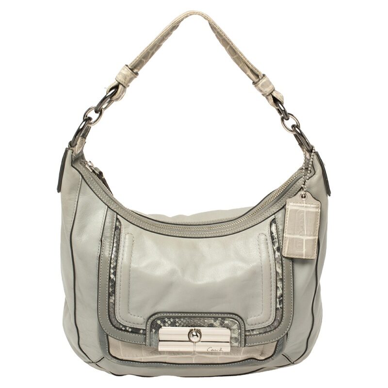 luxury-women-coach-used-handbags-p396814-1614534820-004 Coach Grey Python and Croc Embossed and Leather Kristin Hobo