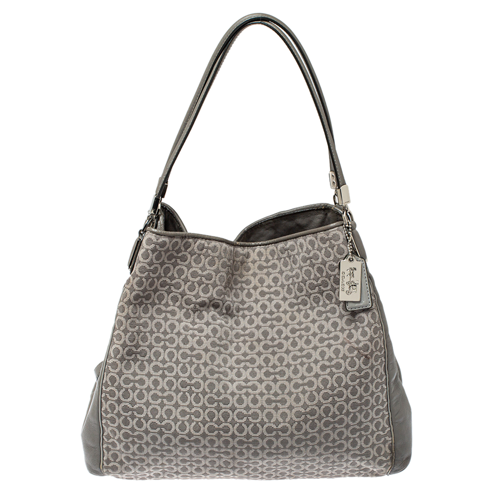 luxury-women-coach-used-handbags-p397620-004 Coach Grey Signature Canvas and Leather Edie 31 Shoulder Bag