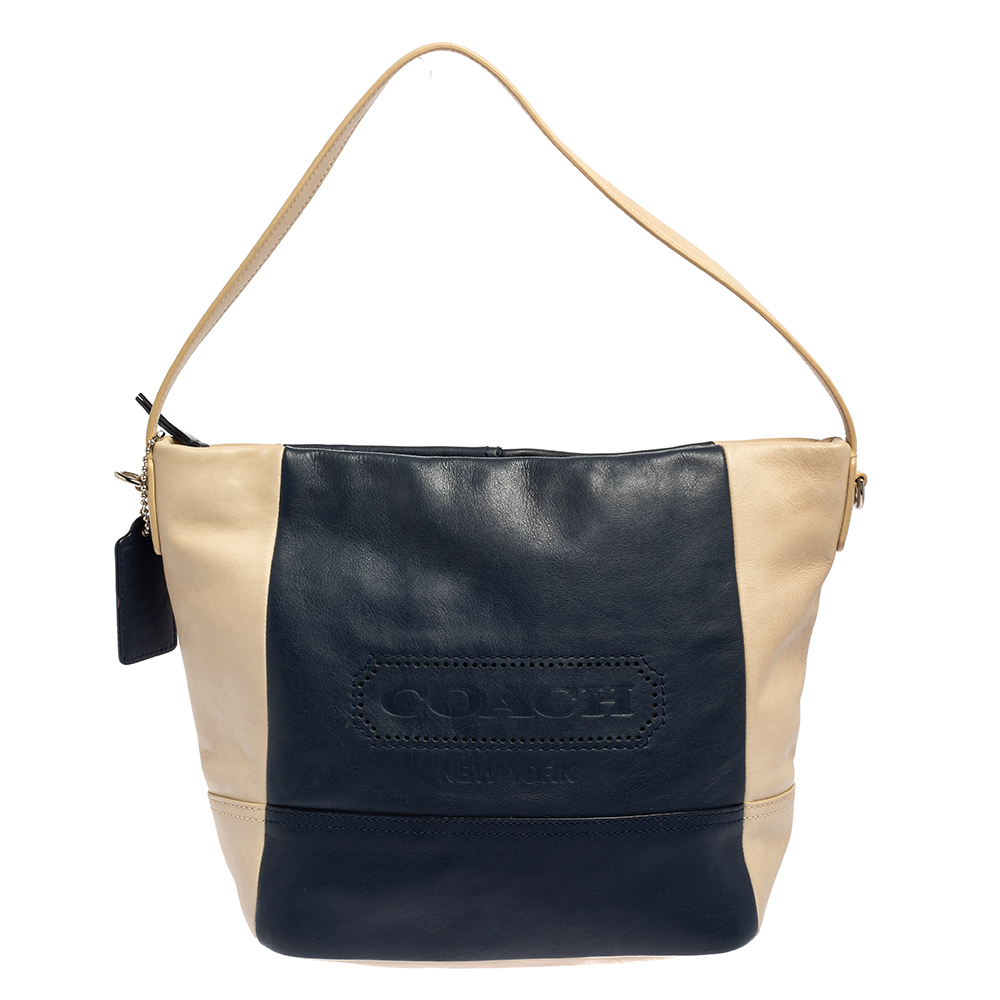 luxury-women-coach-used-handbags-p446890-009 Coach Navy Blue/Beige Leather Legacy Weekend Hobo