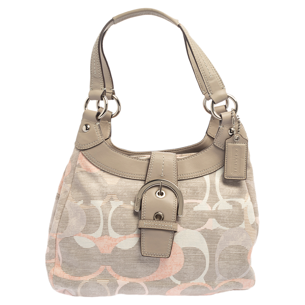 luxury-women-coach-used-handbags-p457910-009 Coach Tri Color Signature Fabric and Leather Hobo