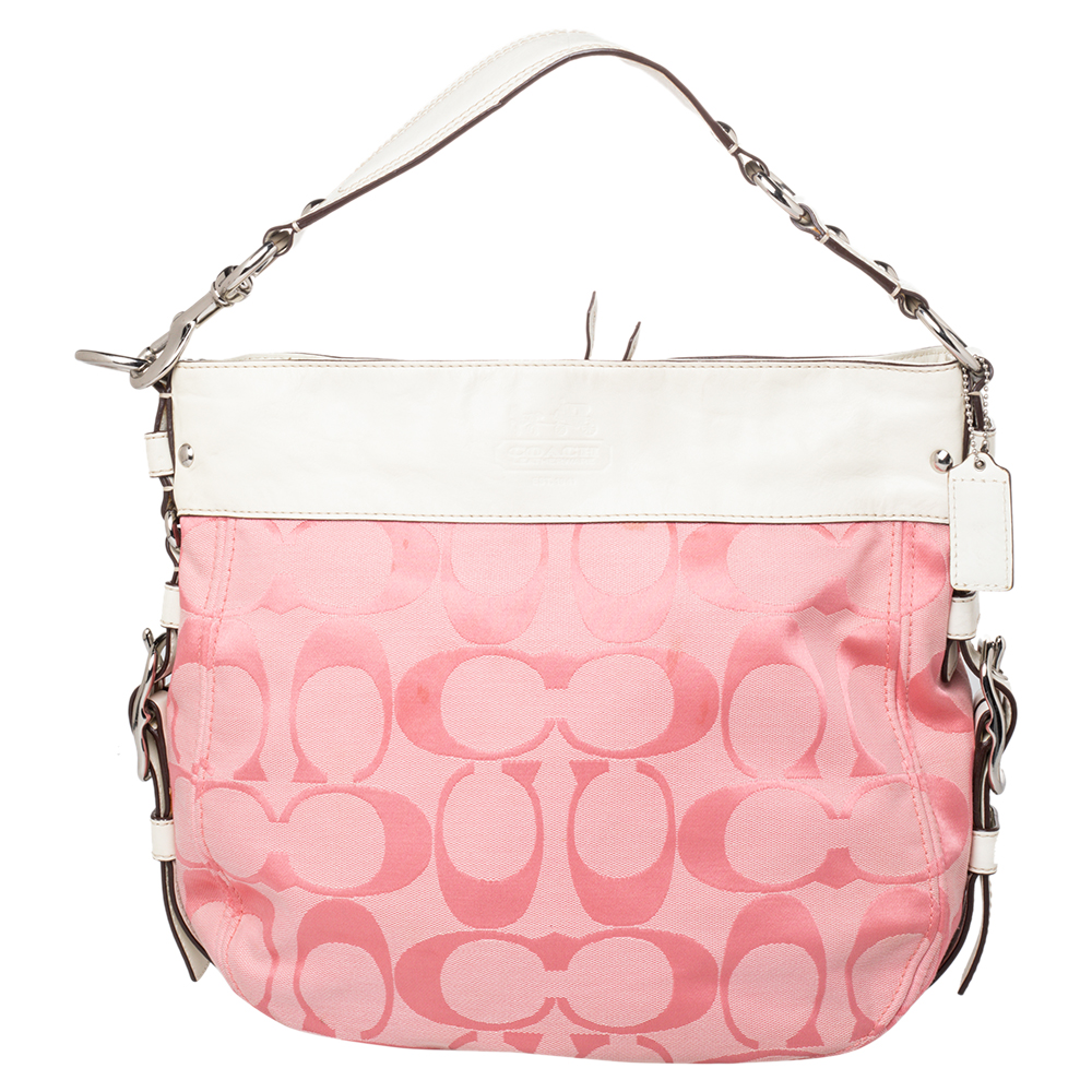 luxury-women-coach-used-handbags-p466757-005 Coach Pink/White Signature Canvas and Leather Hobo