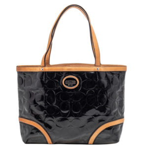 Coach Black/Beige Patent Leather Peyton Tote