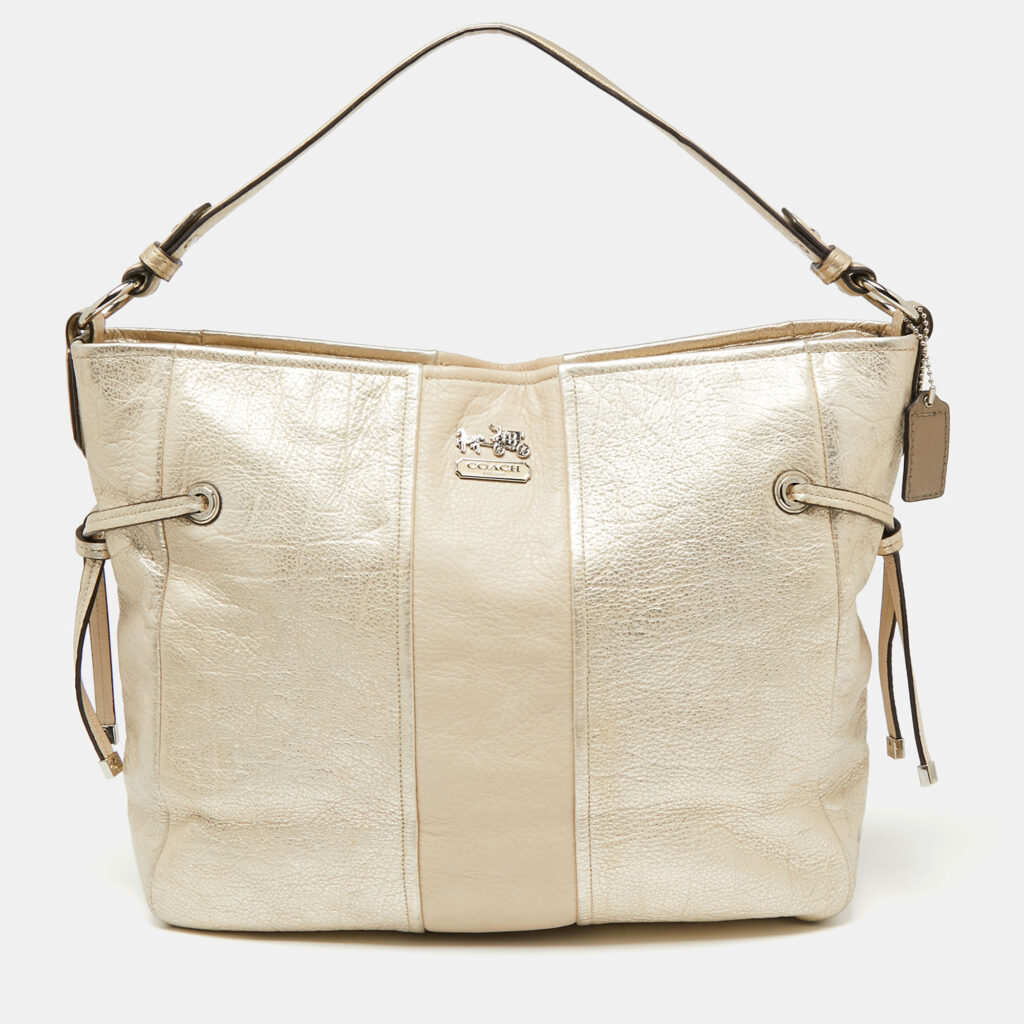 luxury-women-coach-used-handbags-p638043-014-2 Coach Light Gold Leather Side String Shoulder Bag