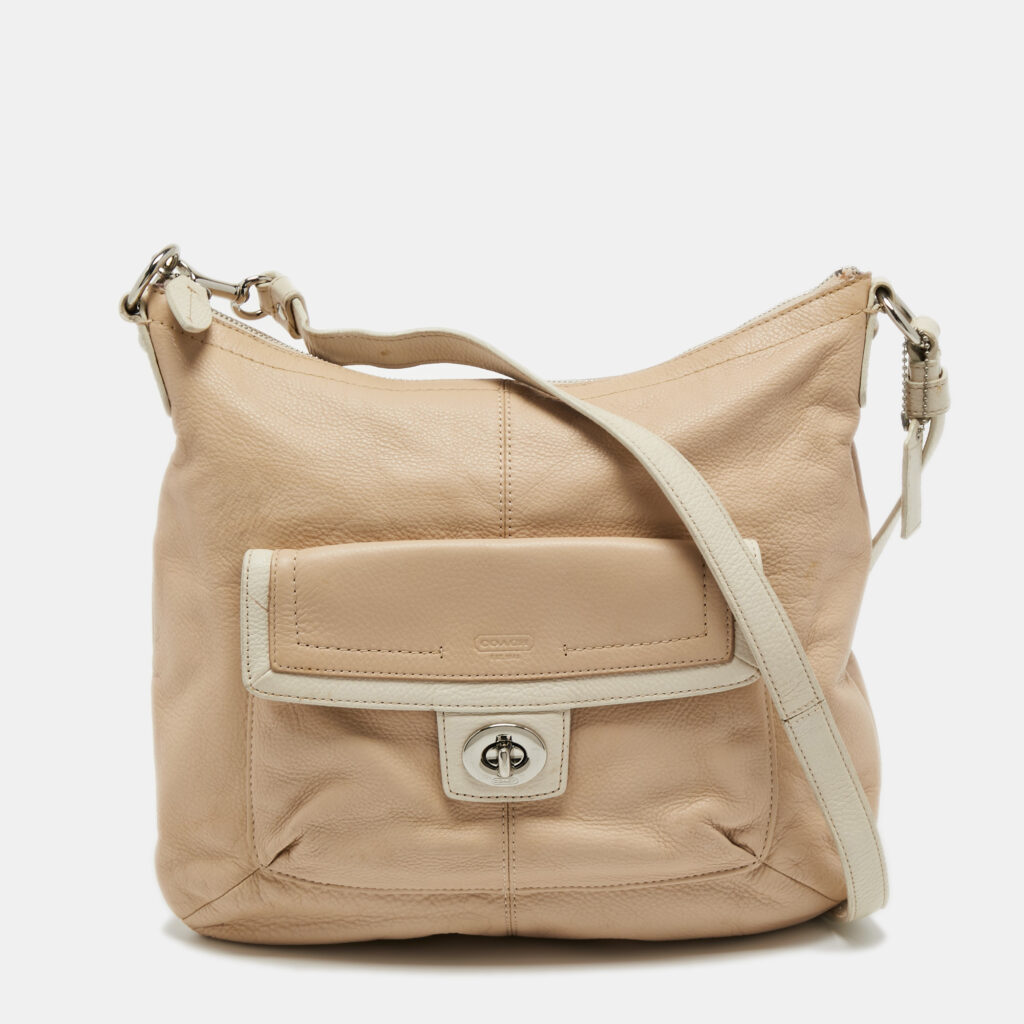 luxury-women-coach-used-handbags-p724592-002 Coach Light Beige/White Leather Penelope Hobo