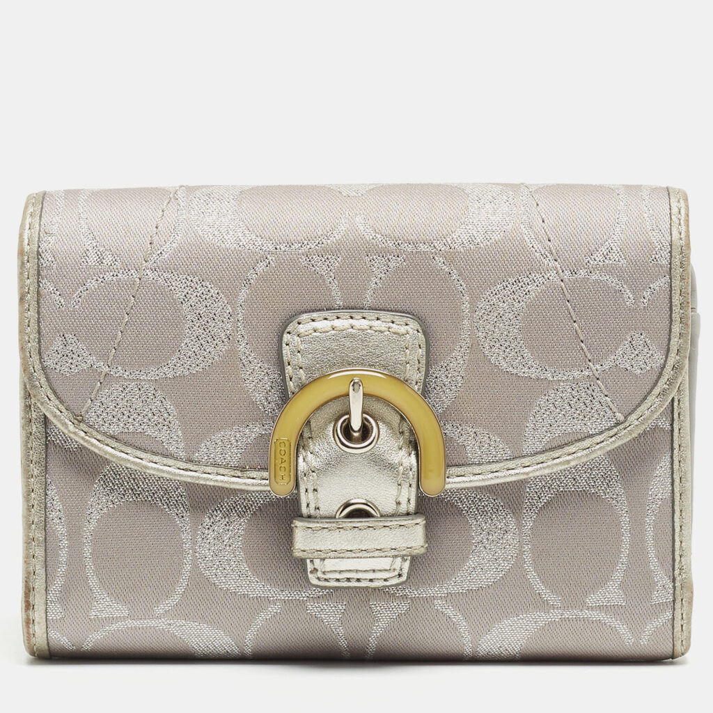 luxury-women-coach-used-handbags-p867250-013 Coach Grey Signature Canvas Trifold Wallet
