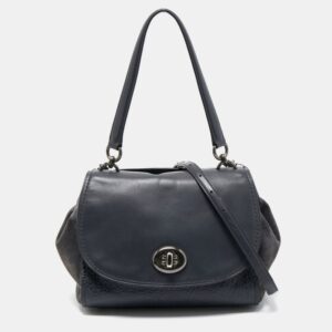 Coach Dark Blue Suede And Leather Crossbody Bag