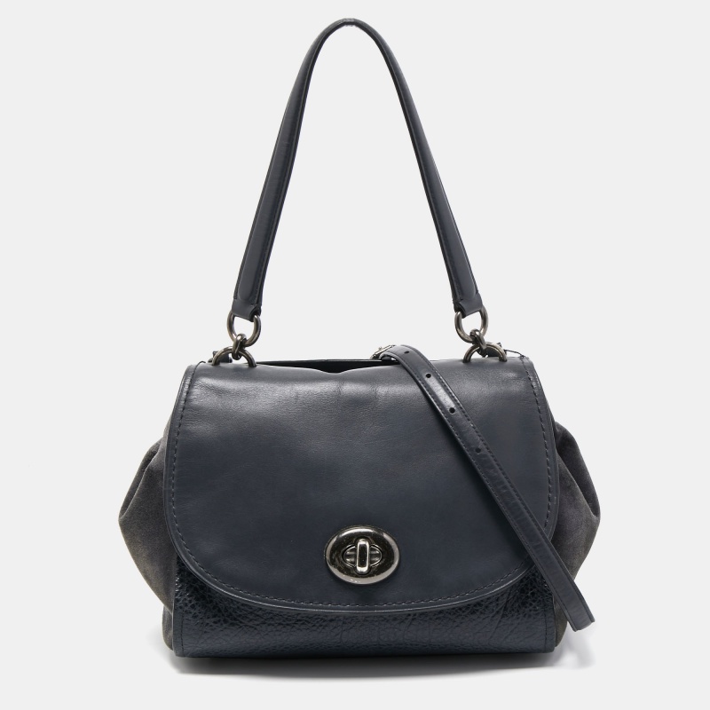 luxury-women-coach-used-handbags-p899266-1700542906-014 Coach Dark Blue Suede And Leather Crossbody Bag