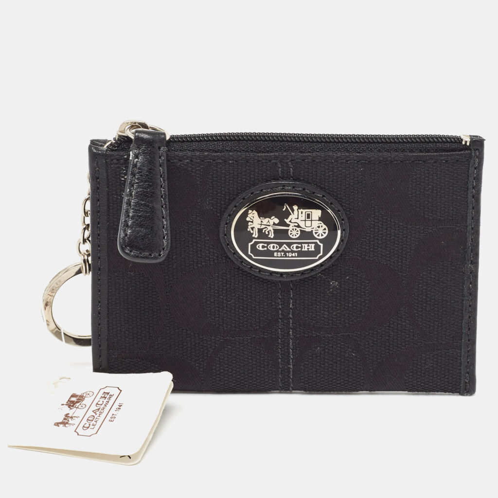 luxury-women-coach-used-handbags-p913105-002 Coach Black Signature Canvas Zip Skinny ID Case