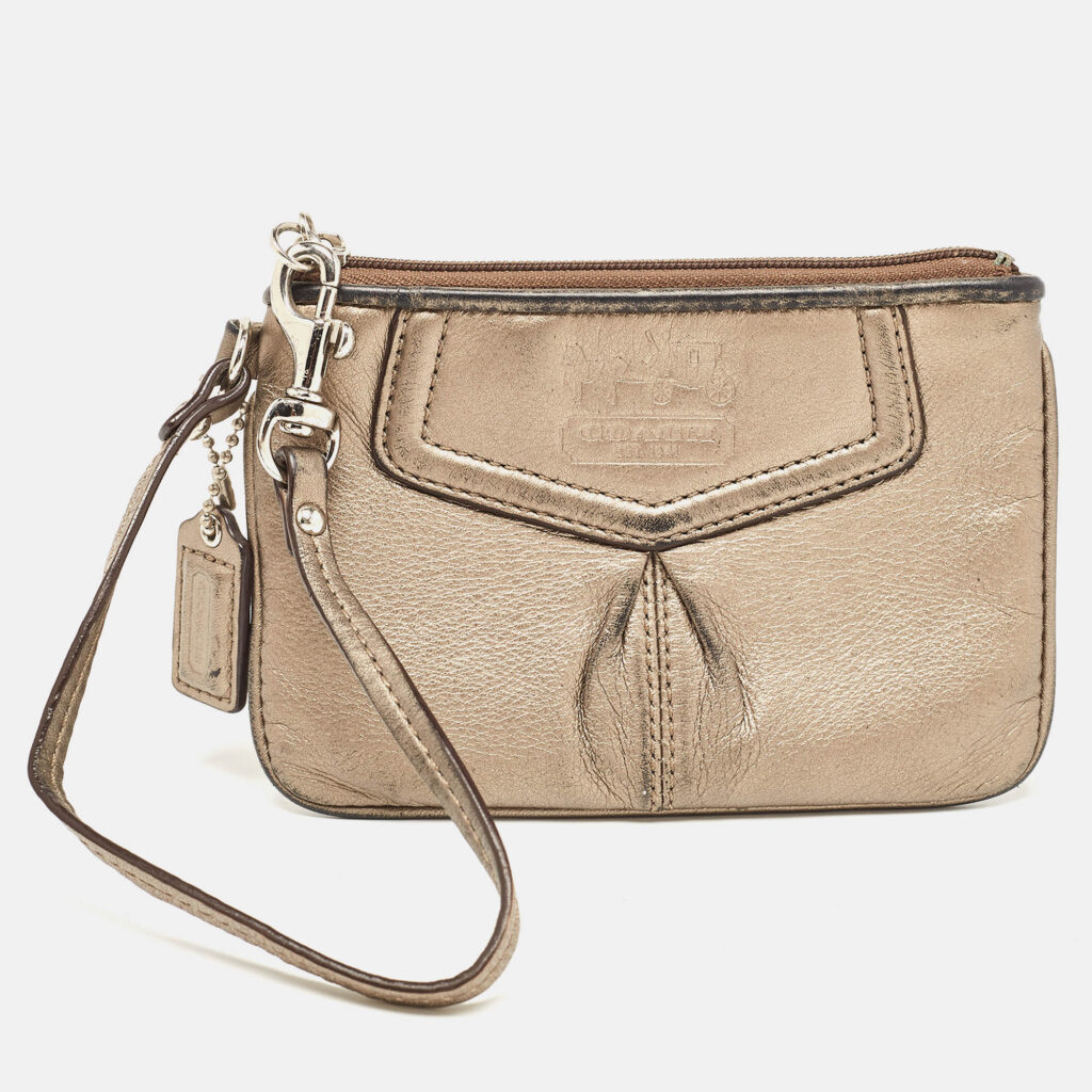 luxury-women-coach-used-handbags-p923259-009 Coach Metallic Leather Zip Wristlet Clutch