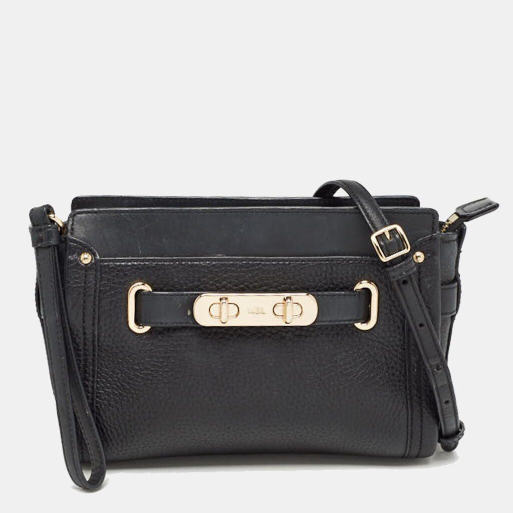 luxury-women-coach-used-handbags-p925841-008 Coach Black Leather Swagger Wristlet Crossbody Bag