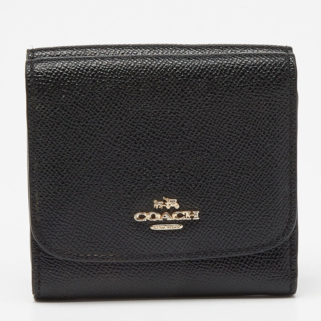 luxury-women-coach-used-handbags-p941164-007 Coach Black Leather Trifold Compact Wallet